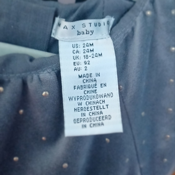 Max Studio Gray Velvet Baby Top / Dress with Polka Dots & Bow size 24M - Picture 5 of 8